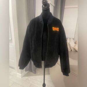 VINTAGE CASINO QUEEN Las Vegas suede leather Jacket Black Bomber I. Magnin 90s